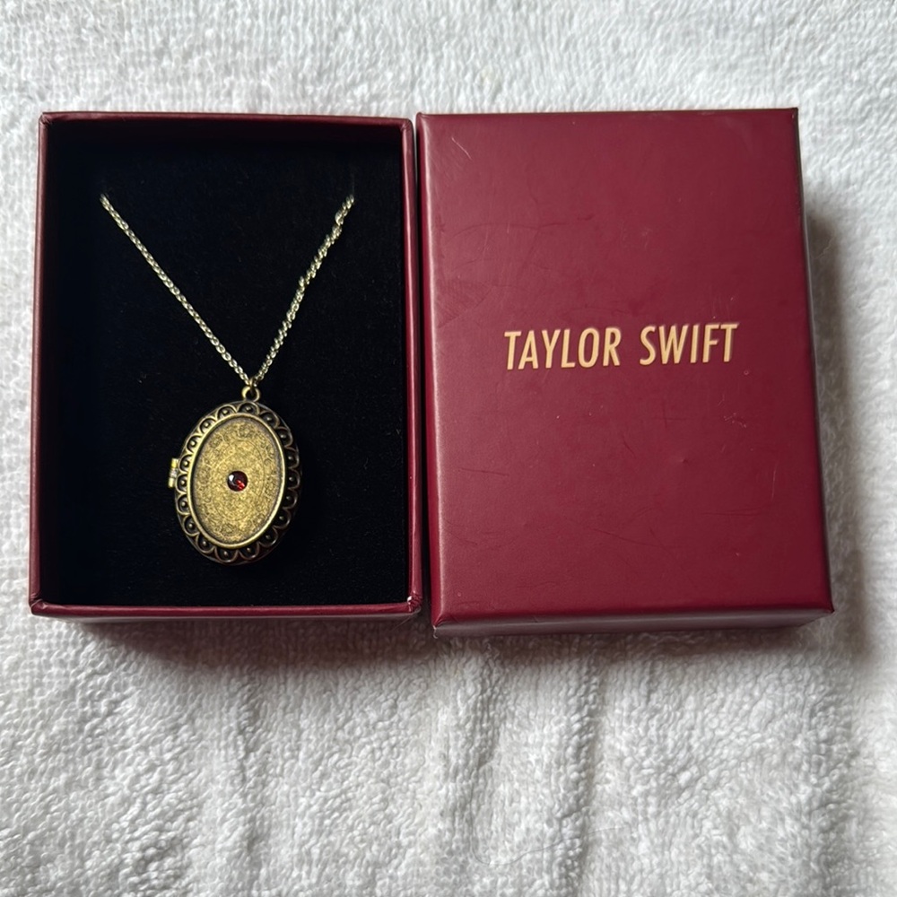 Taylor Swift Red Taylor’s Version Gold Locket Necklace with Red Gem